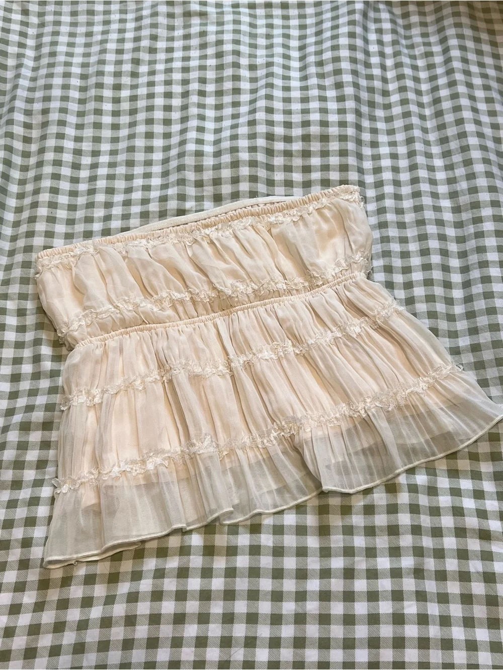 Edikted Cream Strapless Ruffled Flowy Crop Top - Picture 4 of 5